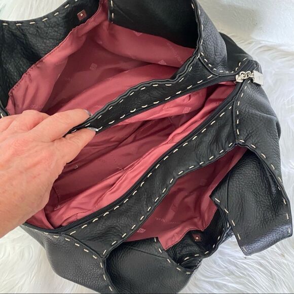 Donald J Pliner Black Leather Dual Top Handle Shoulder Tote Bag Purse - Picture 9 of 14